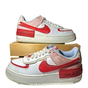 Nike Air Force 1 Low Shadow Cracked Leather Summit White Red W8 M6.5 CI0919-108